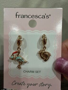 Francesca's Gold Flamingo & Feet Charm set with Turquoise and Coral Accents
